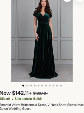 Allure Bridals Deep Emerald Velvet V-Neck Maxi Gown